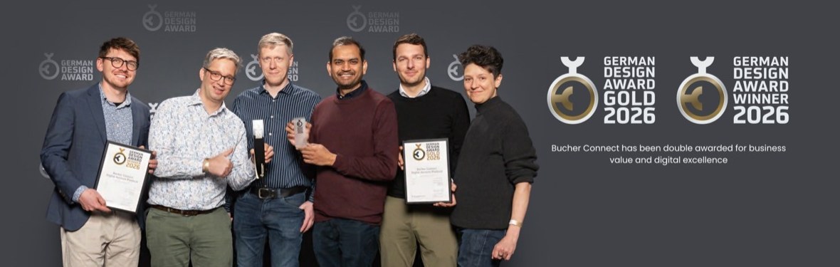 Bucher Connect Team mit den Urkunden des German Design Award 2026